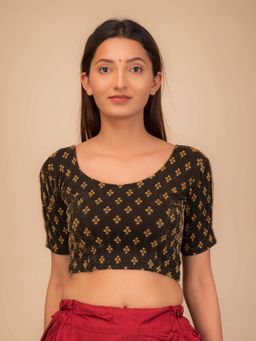 BINDIGASM'S ADVI - Anavila Black Gold Zari Buti Stretchable Pull On Stitched Blouse