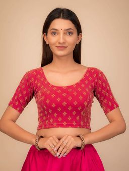 BINDIGASM'S ADVI - Anavila Pink Gold Zari Buti Stretchable Pull On Stitched Blouse