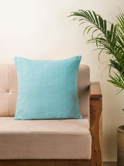 Fabindia - Aqua Magnolia Cotton Woven Cushion Cover (16x16 inches)