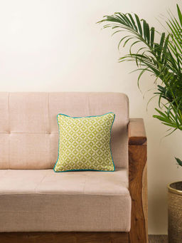 Fabindia - Green Magnolia Cotton Printed Cushion Cover (16x16 inches)