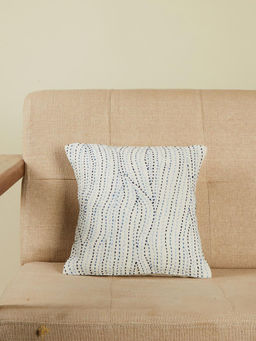 Fabindia - White Blue Padam Cotton Kantha Embroidery Cushion Cover (12x12 inches)