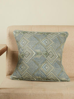 Fabindia - Blue Earth Files Cotton Hand Block Printed Cushion Cover (16x16 inches)