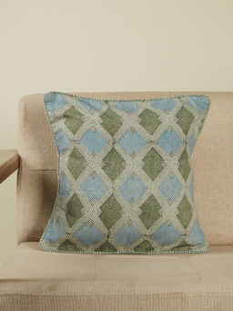 Fabindia - Blue Earth Files Cotton Hand Block Printed Cushion Cover (16x16 inches)