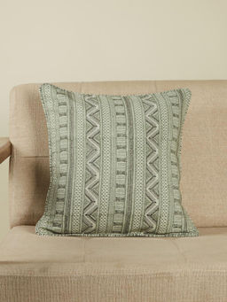 Fabindia - Blue Earth Files Cotton Hand Block Printed Cushion Cover (16x16 inches)