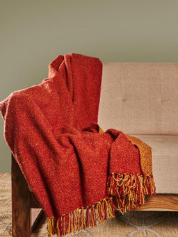 Fabindia - Orange Acrylic Woven Vina Throw