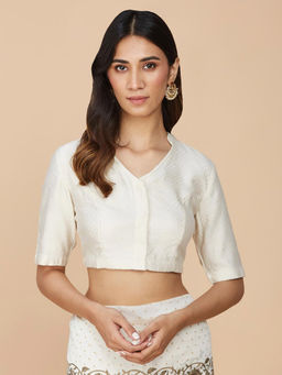 Fabindia - Off White Viscose Silk Woven Blouse