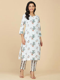 Fabindia - White Cotton Hand Block Printed Kurta (Set of 2)