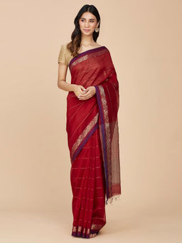 Fabindia - Red Cotton Silk Woven Maheshwari Sari with Unstitched Blouse