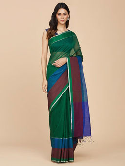 Fabindia - Green Cotton Silk Woven Maheshwari Sari with Unstitched Blouse