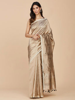 Fabindia - Brown Silk Woven Jamdani Sari with Unstitched Blouse