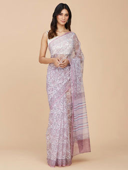 Fabindia - Pink Cotton Silk Blend Printed Sari without Blouse