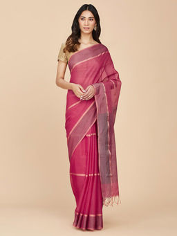Fabindia - Pink Cotton Silk Maheshwari Sari with Unstitched Blouse