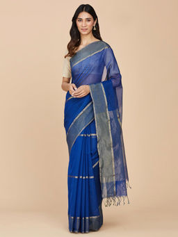 Fabindia - Blue Cotton Silk Maheshwari Sari with Unstitched Blouse