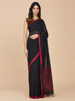 Fabindia - Black Cotton Jamdani Sari with Unstitched Blouse