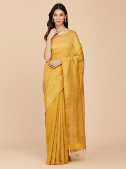 Fabindia - Mustard Silk Hand Woven Sari with Unstitched Blouse