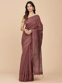 Fabindia - Purple Silk Hand Woven Sari with Unstitched Blouse