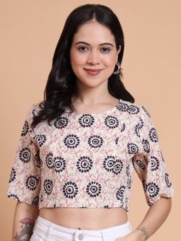 Yash Gallery - White Cambric Floral Printed Blouse