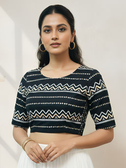 Yash Gallery - Black Rayon Geometric Printed Blouse