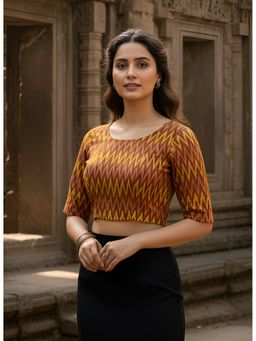 Yash Gallery - Mustard Cotton Ikat Blouse
