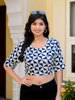 Yash Gallery - Blue Rayon Geometric Printed Blouse
