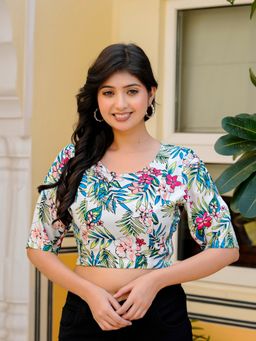 Yash Gallery - White Rayon Floral Printed Blouse