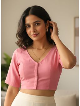 Yash Gallery - Baby Pink Lycra Plain Blouse