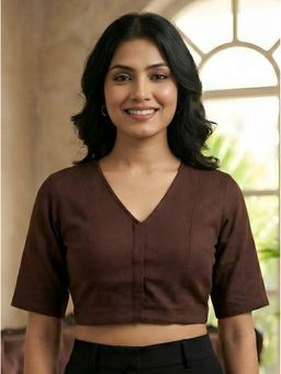 Yash Gallery - Brown Lycra Plain Blouse
