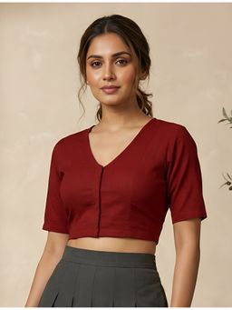 Yash Gallery - Maroon Lycra Plain Blouse