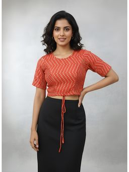 Yash Gallery - Orange Rayon Geometric Printed Blouse