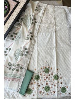 Paisley - Green Unstitched Banarasi Cotton Unstitched Kurta and Pant with Dupatta