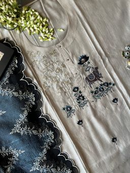 Paisley - Black Mul Chanderi Embroidered Unstitched Kurta and Pant with Dupatta
