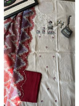 Paisley - Maroon Mul Chanderi Embroidered Unstitched Kurta and Pant with Dupatta
