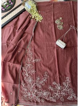 Paisley - Brown Unstitched Mul Chanderi Unstitched Kurta and Pant with Dupatta