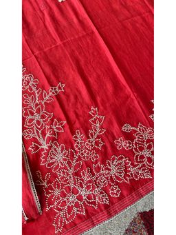 Paisley - Red Mul Chanderi Embroidered Unstitched Kurta and Pant with Dupatta