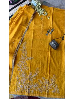 Paisley - Yellow Unstitched Mul Chanderi Unstitched Kurta and Pant with Dupatta