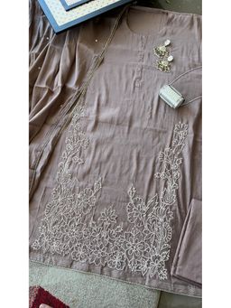 Paisley - Brown Mul Chanderi Embroidered Unstitched Kurta and Pant with Dupatta
