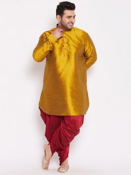 Vastramay - Men Mustard Silk Blend Kurta and Dhoti