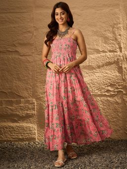 InWeave - Women Peach Floral Sleeveless Maxi Dress