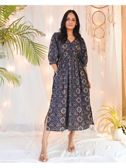 Sivaka India - Black Printed Cotton Midi Dress