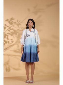 Zolo Label - Women Multi-Color Embroidered Mandarin Neck Knee Length Dress