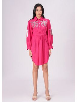 Zolo Label - Women Pink Embellished Collar Neck Knee Length Dress