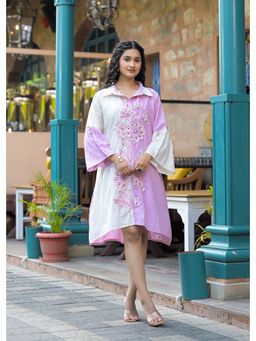 Zolo Label - Women Multi-Color Embroidered Collar Neck Knee Length Dress