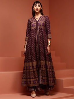 Imara - Kalidar Purple Printed Kurta (Set of 3)