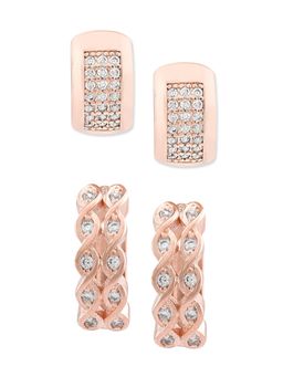 Zaveri Pearls - Rose Gold Contemporary Hoop Earrings-ZPFK12799 (Set of 2)