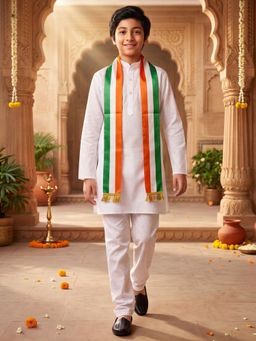 AJ Dezines - White Solid Pure Cotton Kurta and Pyjama with Dupatta For Boys