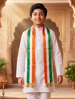 AJ Dezines - White Solid Pure Cotton Kurta with Dupatta For Boys