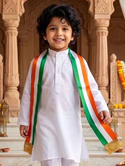 AJ Dezines - White Solid Pure Cotton Kurta with Dupatta For Boys