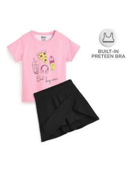 Plan B - Cotton T-shirt with Built-In Bra and Skater Skort For Girls