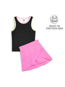 Plan B - Cotton Tank Top with Built-In Bra and Skater Skort For Girls