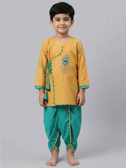THE WISHING CLOSET - Beige Angrakha Kurta Pankh Dhoti